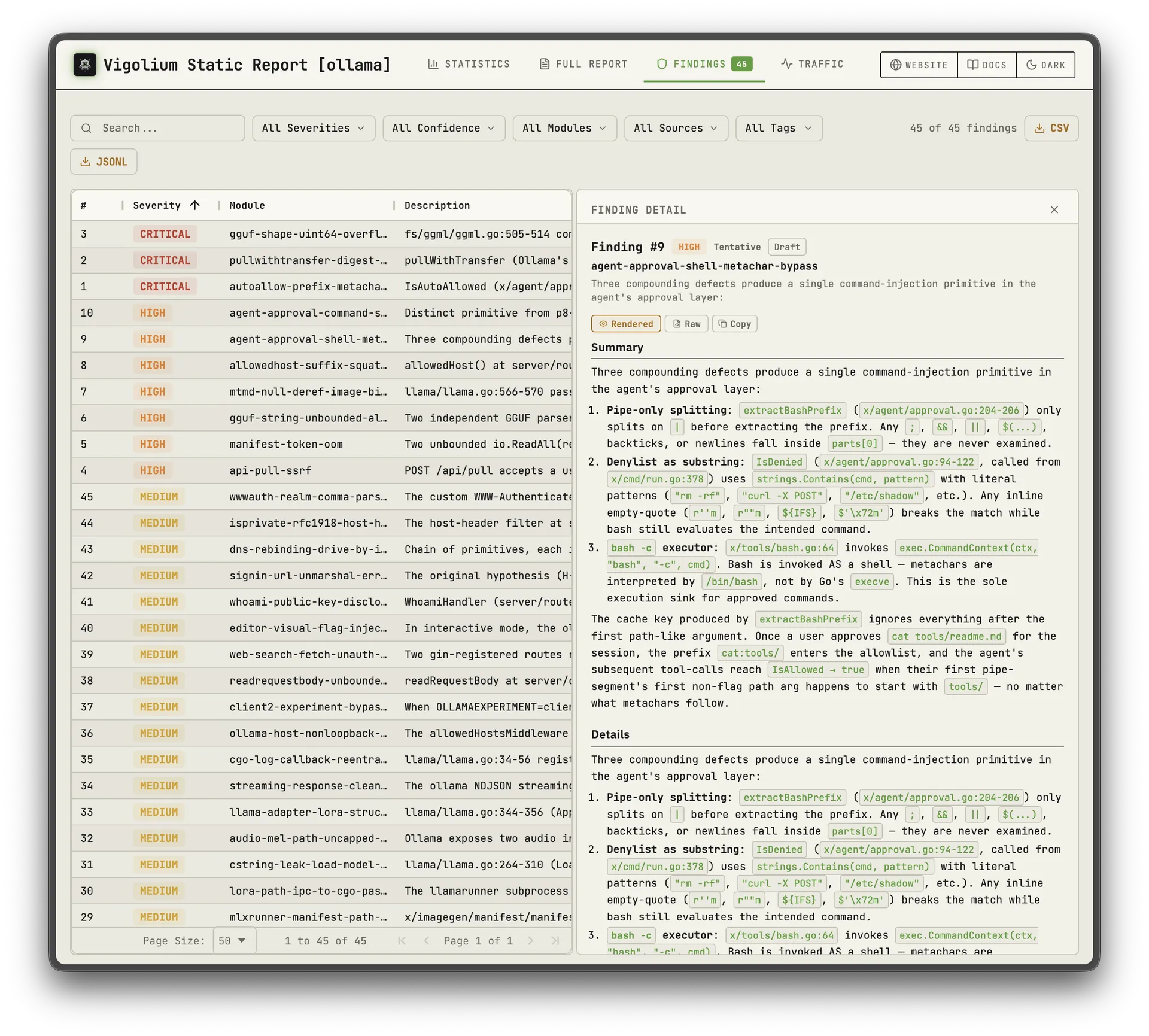 Vigolium open-source audit, report detail